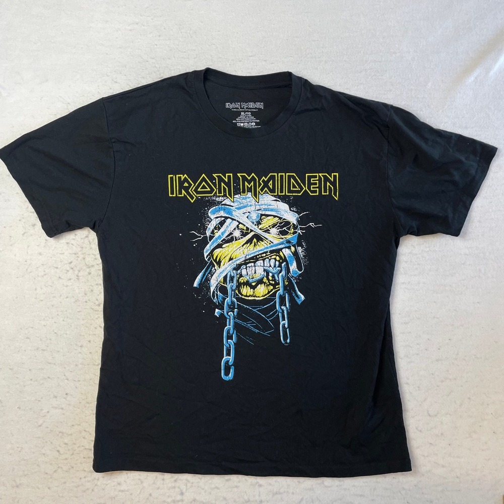 Iron Maiden T-Shirt Mens XL Black Graphic Band Tee Piece of Mind Eddie Mummy